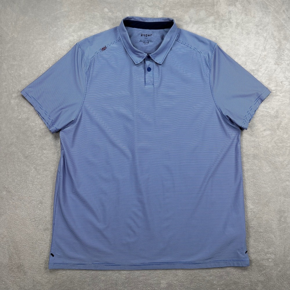 Rhone Polo Shirt Men XXL Blue Stripe Performance Short Sleeve Performance Casual
